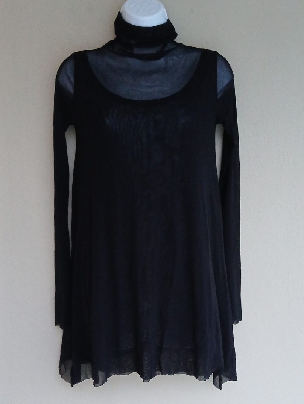 Fuzzi Italy Sheer Mesh Black Long Sleeve Tunic Size Medium